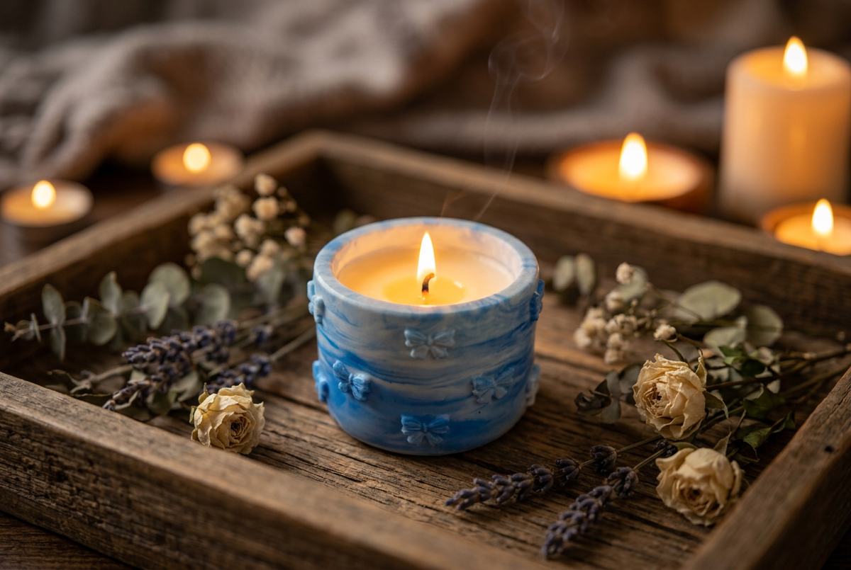 Blue marble scented candle