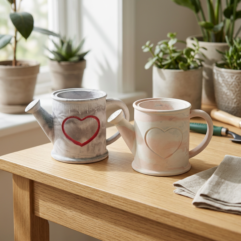 Both heart watering-can pieces styled together