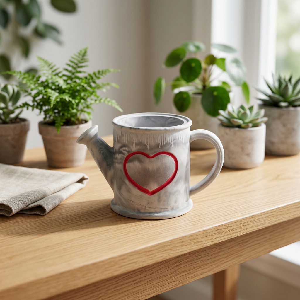 Gray watering-can decor with red heart lifestyle photo