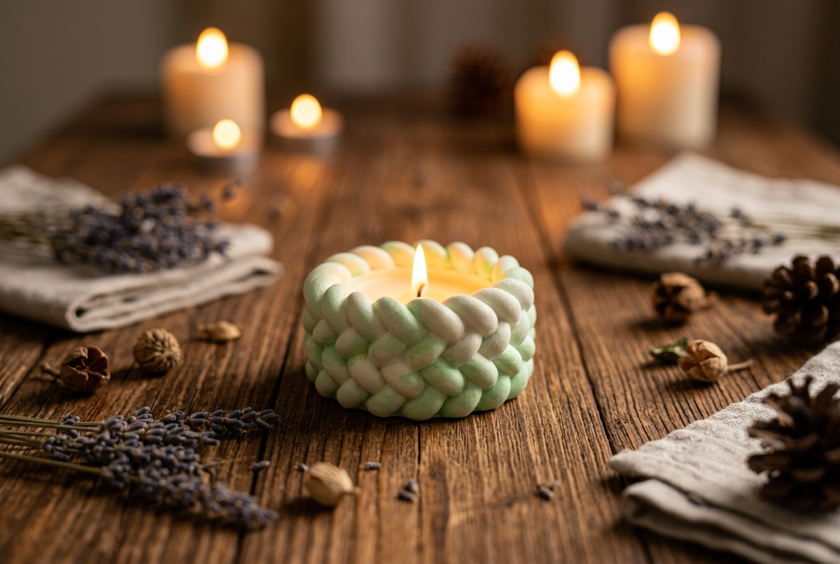 Braided pillar candle