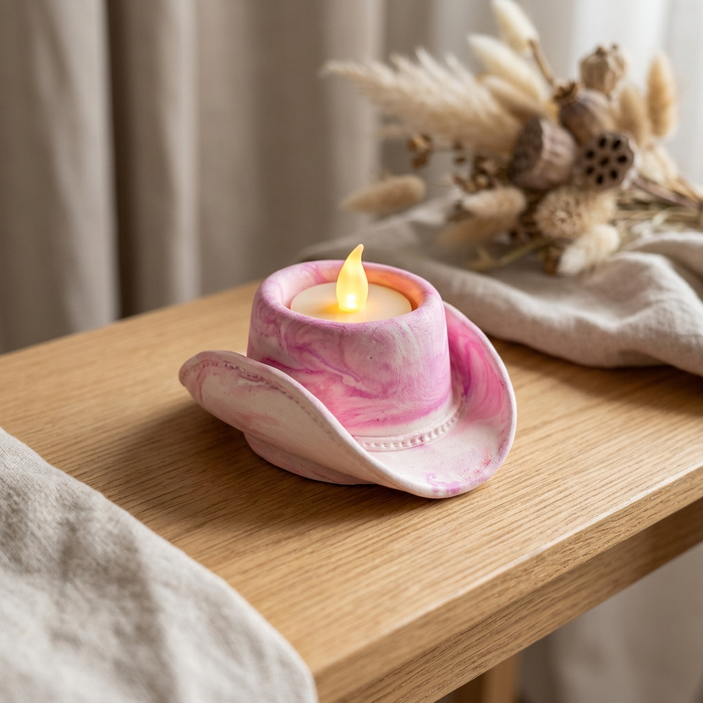 Pink hat with a glowing tealight