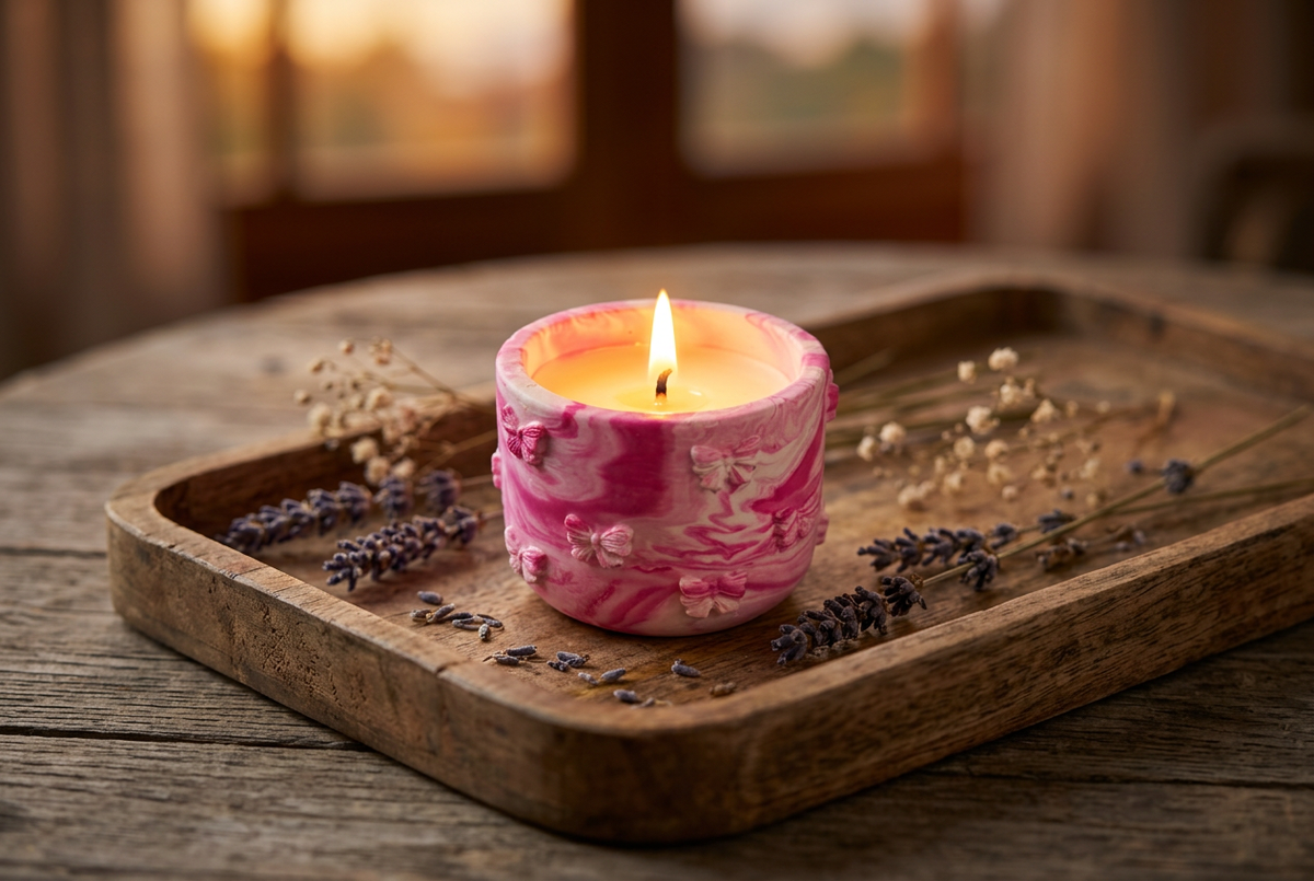 Pink marble scented candle